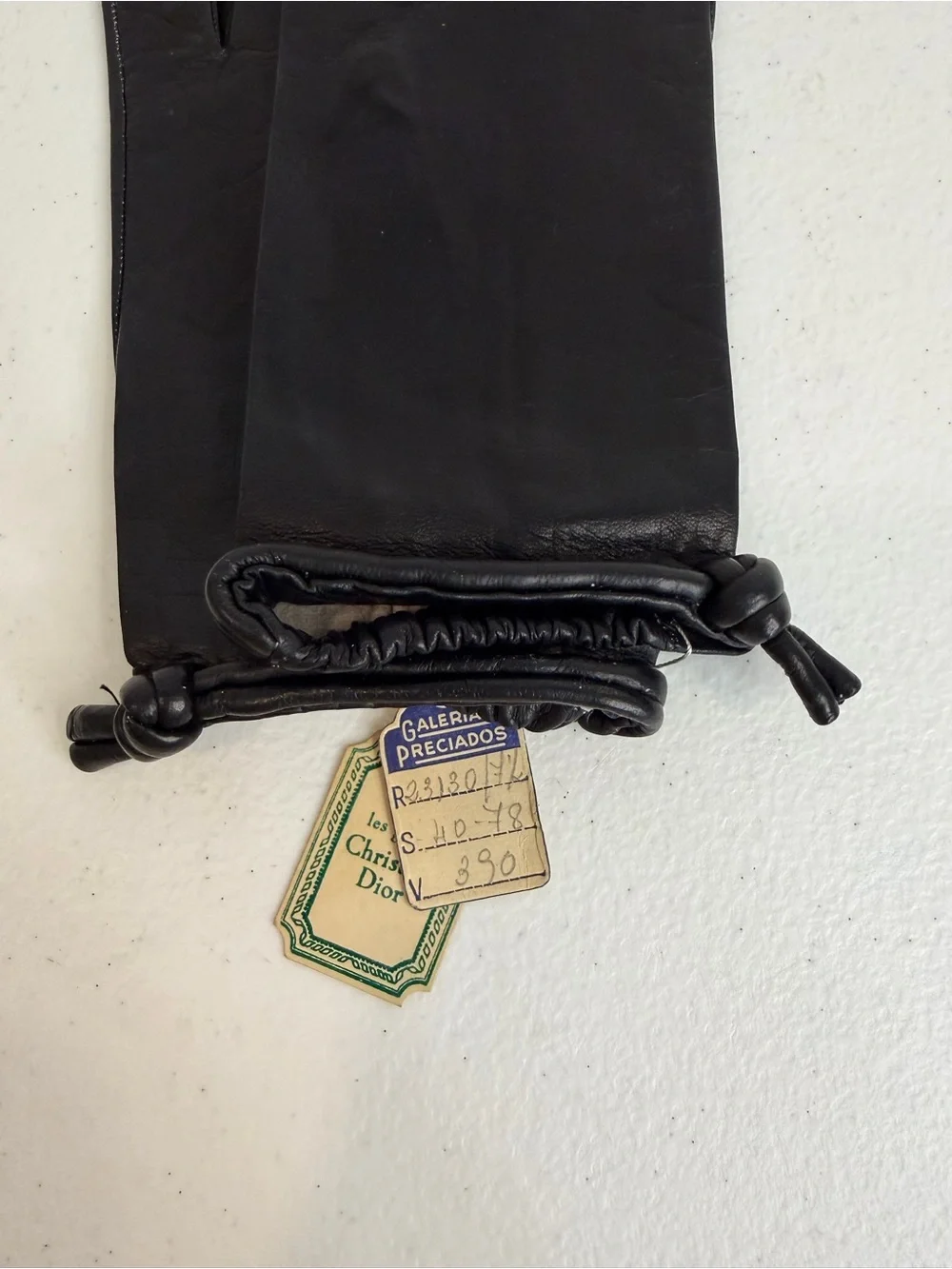 Vintage Christian Dior Black Leather Gloves Rolled Cuff Size 7½